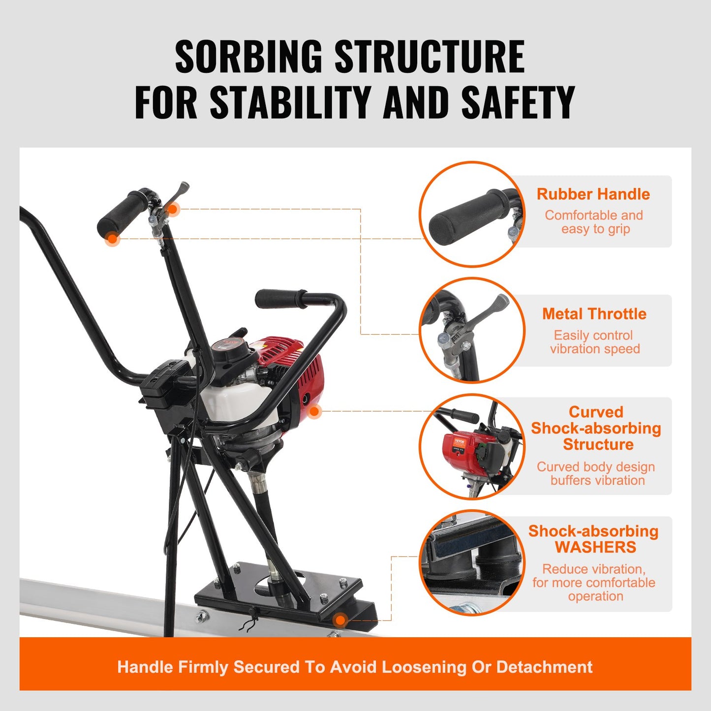 Gas Concrete Power Screed, with 2445mm Aluminum Board Straight Edge Bar Set, 4 Stroke Cement Finishing Vibrating Motor with Height Adjustable Handles, High Efficient Concrete Tools 6500RPM