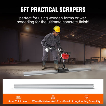 Gas Concrete Power Screed, with 1830mm Aluminum Board Straight Edge Bar Set, 4 Stroke Cement Finishing Vibrating Motor with Height Adjustable Handles, High Efficient Concrete Tools 6500RPM