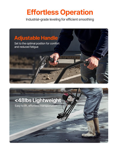 Concrete Power Screed, 4 ft Aluminum Board Straight Edge Bar Set, 4 Stroke Cement Finishing Vibrating Motor with Height Adjustable Handles, High Efficient Concrete Tool 6500RPM