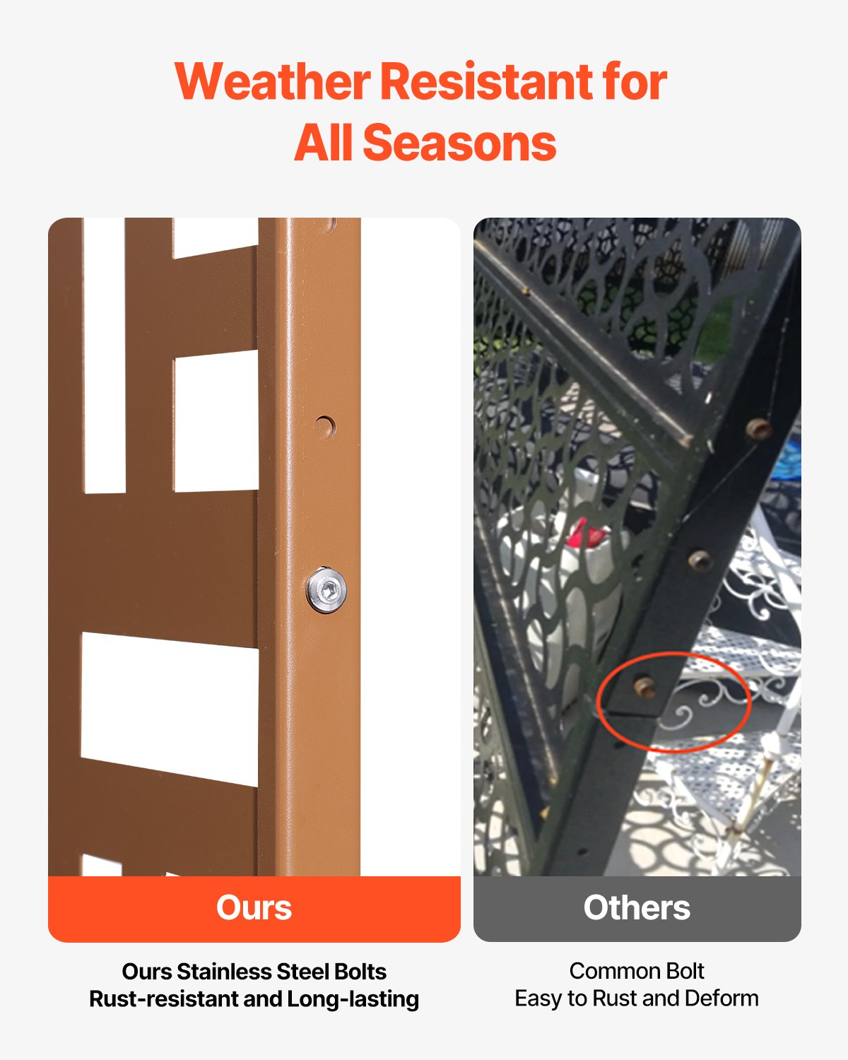 Metallskärm, 91 cm B x 183 cm H, Utomhusskärmar och paneler, Fristående utomhusavdelare med stativ, Dekorativt trädgårdsstaket i stål med 3 paneler för balkong, uteplats, inomhusrum, brunt