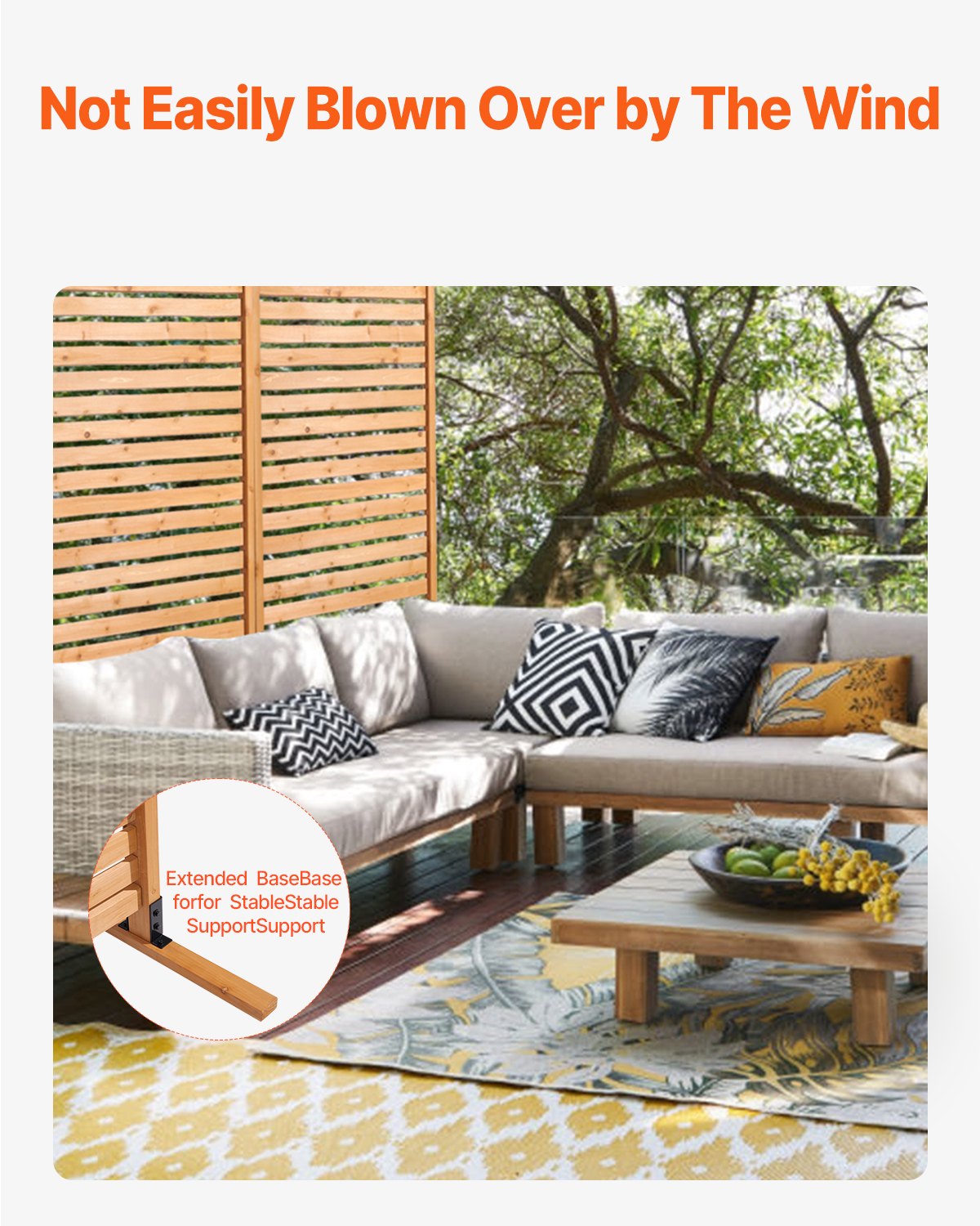 Träskärm, 91 cm B x 183 cm H Utomhusskärm, Fristående träskärm med stativ, Dekorativ skärm för uteplats, Utomhusavdelare för balkong, uteplats, gräsmatta, trädgård