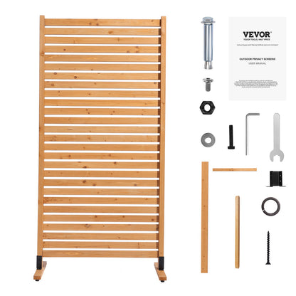 Träskärm, 91 cm B x 183 cm H Utomhusskärm, Fristående träskärm med stativ, Dekorativ skärm för uteplats, Utomhusavdelare för balkong, uteplats, gräsmatta, trädgård