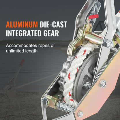 Rope Puller, 3/4 Ton (750 kg) Pulling Capacity, with 30.48 m of 1.52 cm dia. Rope, 2 Hook, Come Along Winch, Heavy Duty Ratchet Power Puller Tool for Moving Boats, Securing Items, Transporting Logs