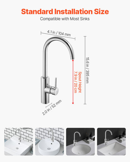 Touchless Kitchen Bar Sink Faucet, Single Handle Automatic Motion Sensor Bathroom Faucet, Hands-Free Adjustable Cold Hot Water Mixer Flexible Swivel for 9.5 mm Pipe,Chrome Plated Silver