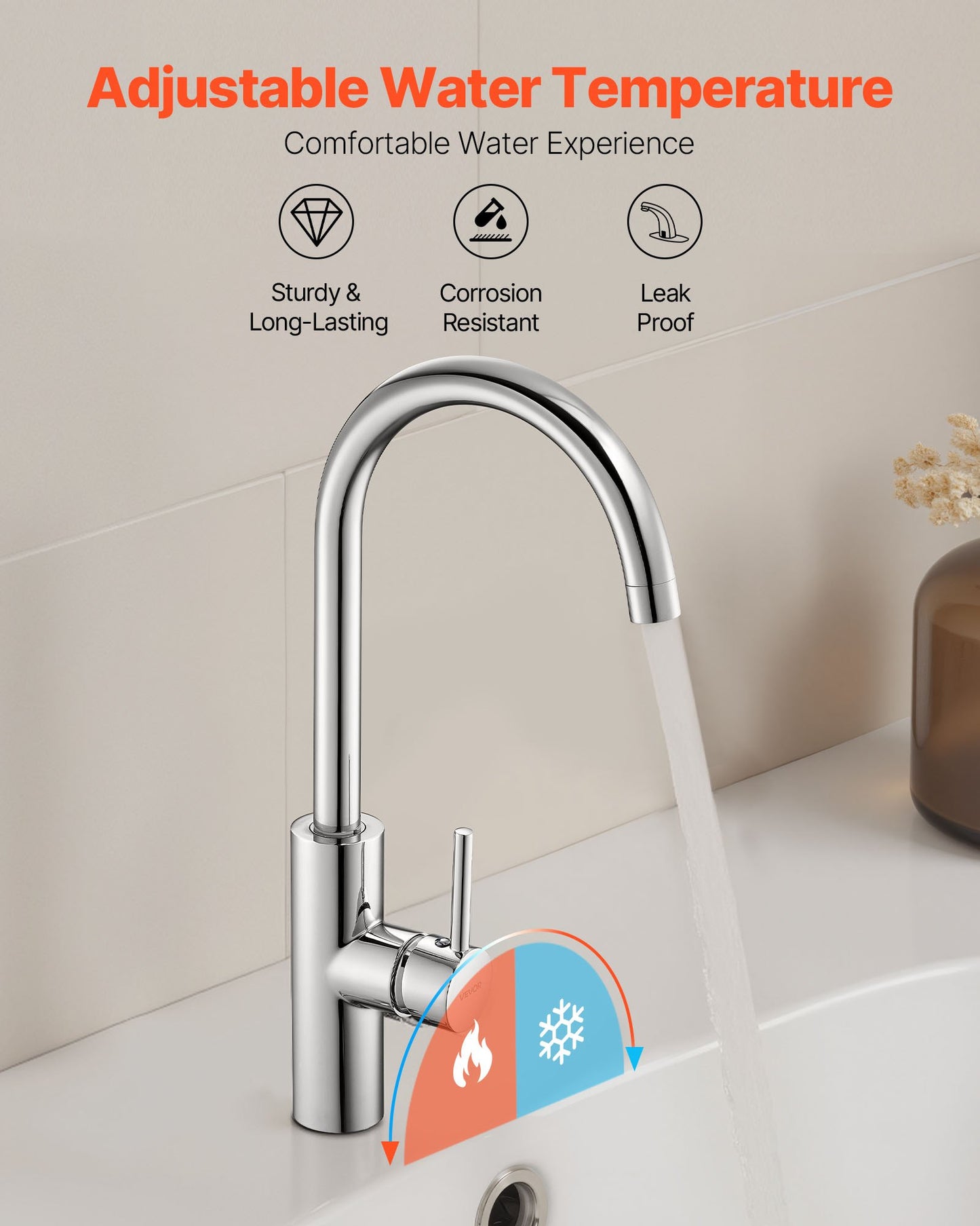 Touchless Kitchen Bar Sink Faucet, Single Handle Automatic Motion Sensor Bathroom Faucet, Hands-Free Adjustable Cold Hot Water Mixer Flexible Swivel for 9.5 mm Pipe,Chrome Plated Silver