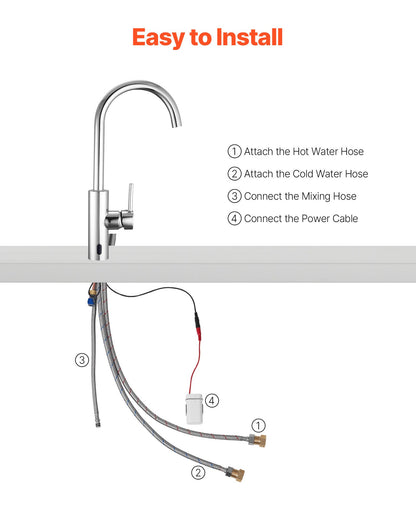 Touchless Kitchen Bar Sink Faucet, Single Handle Automatic Motion Sensor Bathroom Faucet, Hands-Free Adjustable Cold Hot Water Mixer Flexible Swivel for 9.5 mm Pipe,Chrome Plated Silver