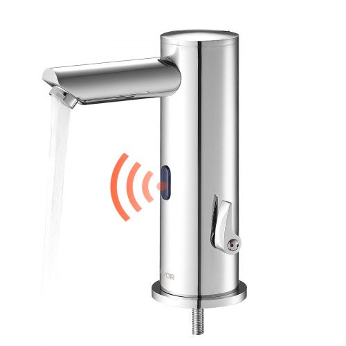 Beröringsfri badrumsblandare, automatisk rörelsesensor toalettblandare, handsfree justerbar kall varm vattenblandare med ett handtag batteridriven för 9,5 mm rör, borstad nickelsilver