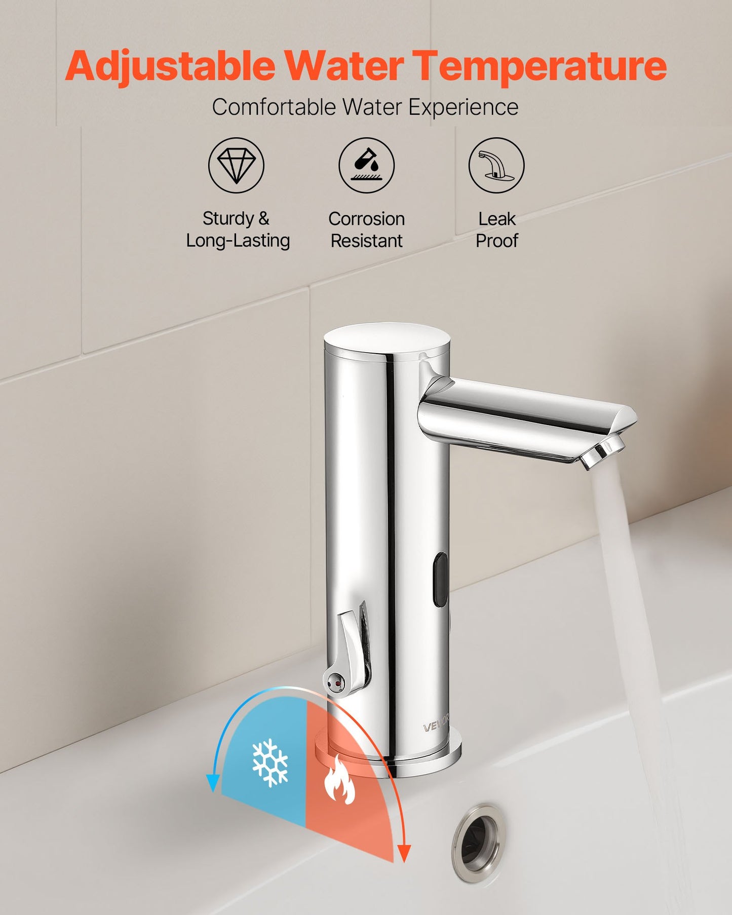 Touchless Bathroom Sink Faucet, Automatic Motion Sensor Restroom Toilet Faucet, Hands Free Adjustable Cold Hot Single Handle Water Mixer Battery Operated for 9.5 mm Pipe,Brushed Nickel Silver