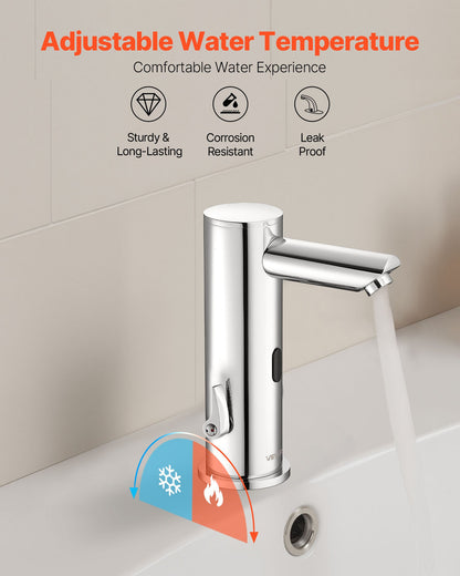 Touchless Bathroom Sink Faucet, Automatic Motion Sensor Restroom Toilet Faucet, Hands Free Adjustable Cold Hot Single Handle Water Mixer Battery Operated for 9.5 mm Pipe,Brushed Nickel Silver