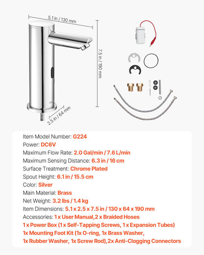 Touchless Bathroom Sink Faucet, Automatic Motion Sensor Restroom Toilet Faucet, Hands Free Adjustable Cold Hot Single Handle Water Mixer Battery Operated for 9.5 mm Pipe,Brushed Nickel Silver