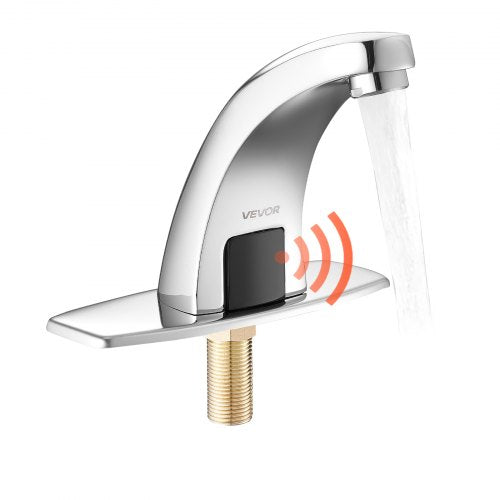 Beröringsfri handfatskran, automatisk rörelsesensor toalettblandare kallvatten med hålplatta, batteridriven för 9,5 mm rör kommersiell toalett, förkromad silver, G233