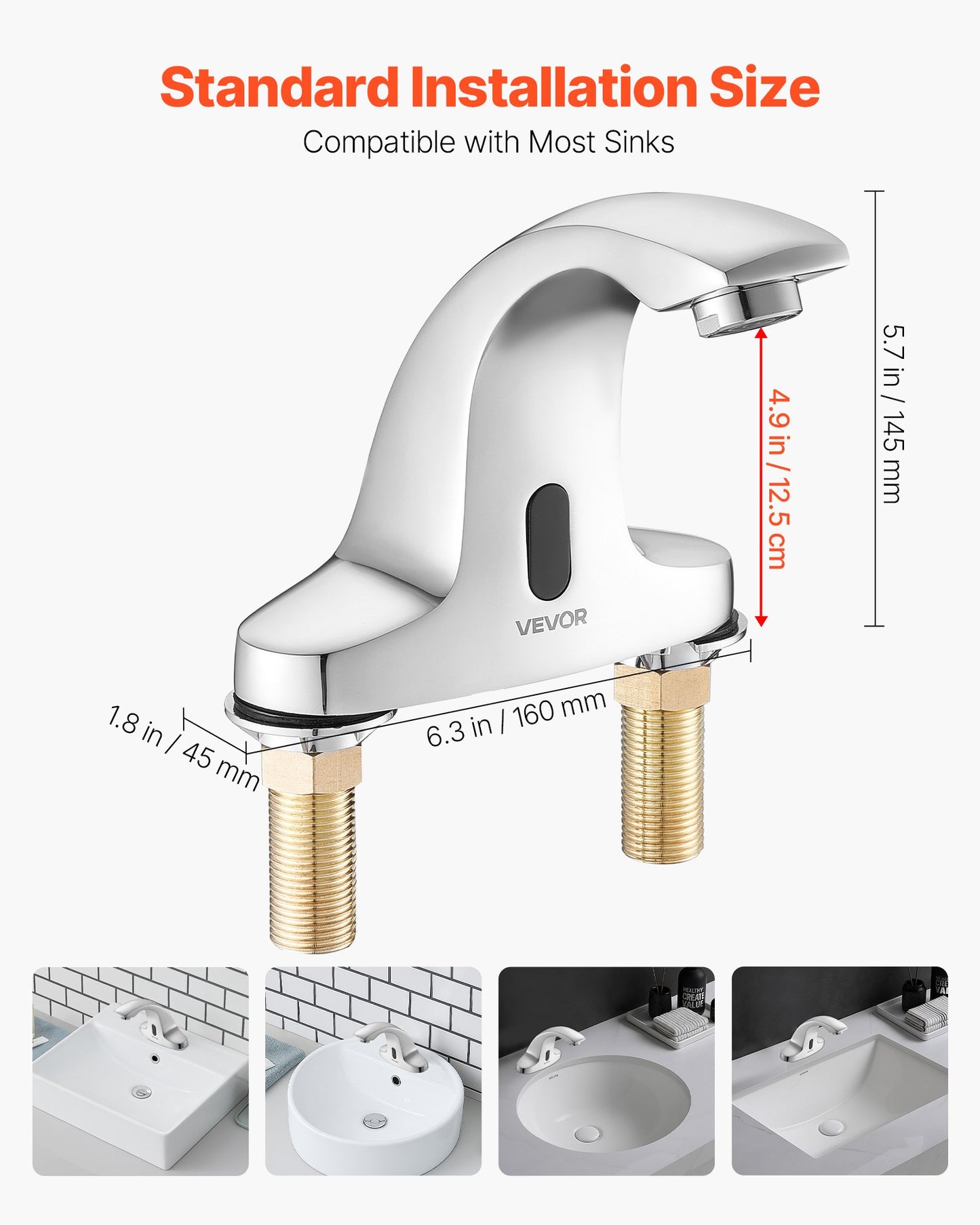 Touchless Bathroom Sink Faucet, Automatic Motion Sensor Restroom Toilet Faucet Cold Water with Hole Cover Plate, Battery Operated for 9.5 mm Pipe Commercial Lavatory,Chrome Plated Silver