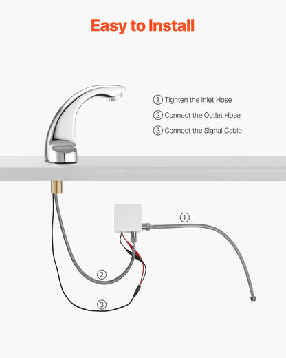 Touchless Bathroom Sink Faucet, Automatic Motion Sensor Restroom Toilet Faucet Cold Water with Hole Cover Plate, Battery Operated for 9.5 mm Pipe Commercial Lavatory,Chrome Plated Silver