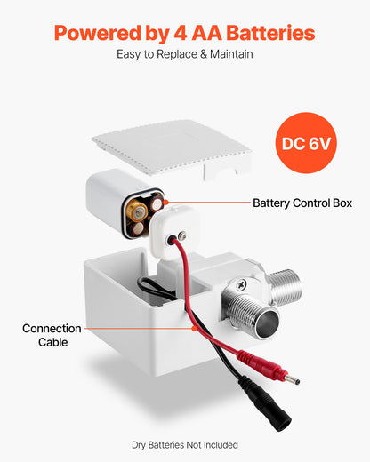 Touchless Bathroom Sink Faucet, Automatic Motion Sensor Restroom Toilet Faucet Cold Water with Hole Cover Plate, Battery Operated for 9.5 mm Pipe Commercial Lavatory,Chrome Plated Silver