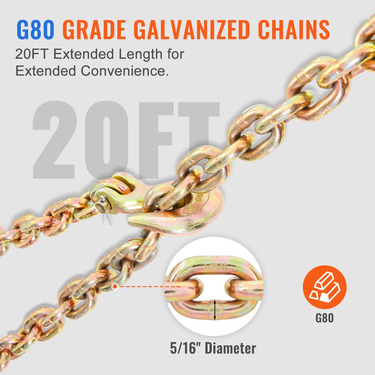 Ratchet Chain Binder, 5/16"-3/8" Heavy Duty Load Binders with G80 Chains, 7100 lbs Secure Load Limit, Labor-saving Anti-skid Handle, Tie Down Hauling Chain Binders for Flatbed Truck Trailer, 2 P