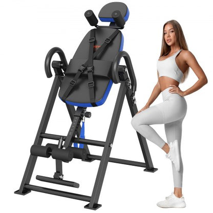 Inversion Table, 300 lbs Capacity Heavy Duty Inversion Table, Decompression Back Stretcher Machine, Strength Training Equipment with Headrest, Ankle Lock, Adjustable Protective Belt, Blue/Black