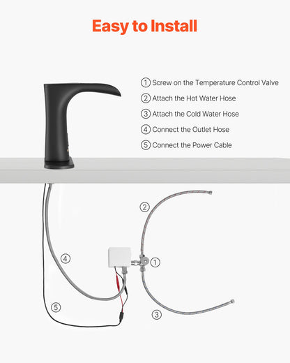 Touchless Bathroom Sink Faucet, Automatic Motion Sensor Waterfall Restroom Toilet Faucet with Hole Cover Plate, Modern Electronic Sensor Hot/Cold Water for 9.5 mm Pipe Commercial,Matte Black