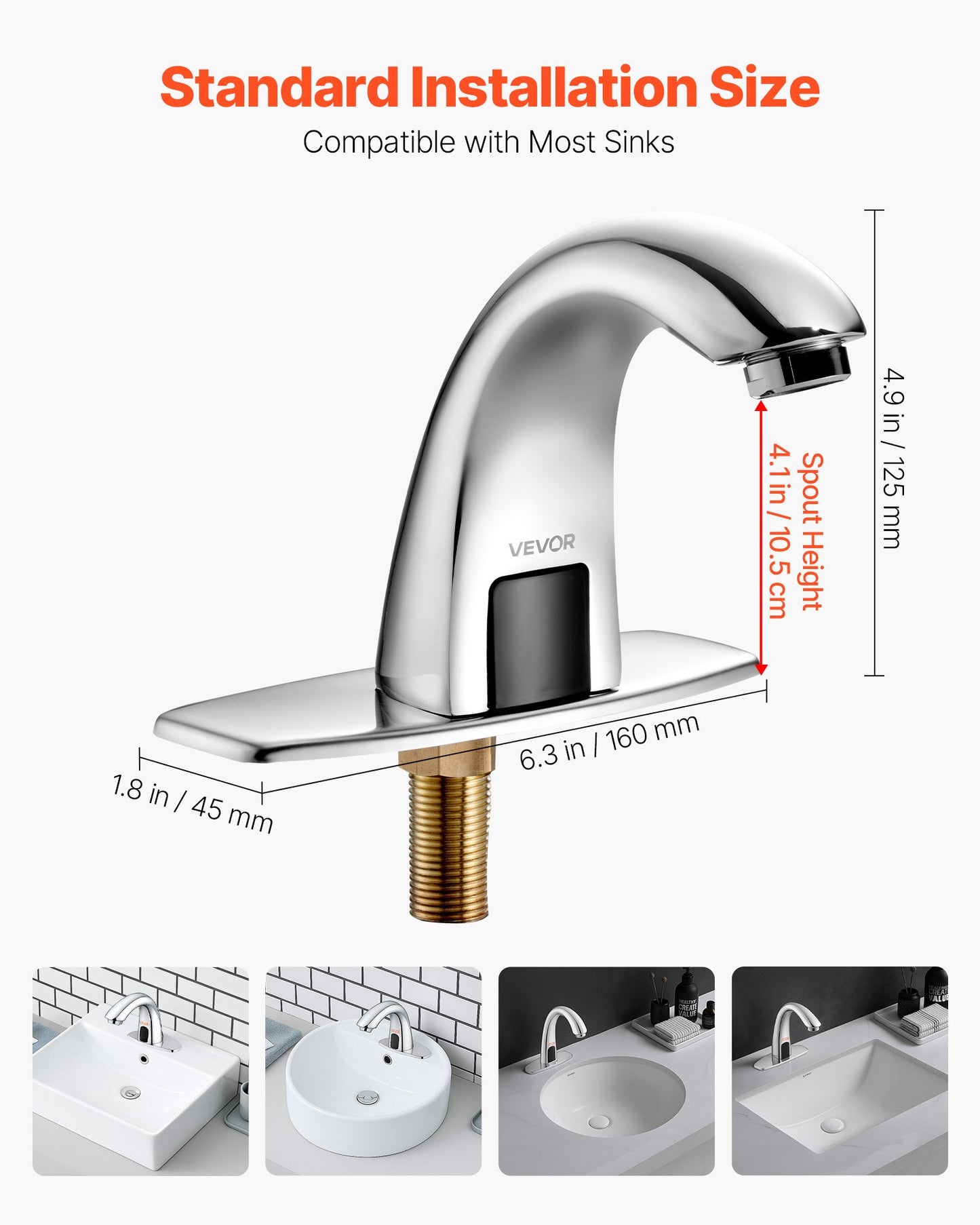 Touchless Bathroom Sink Faucet, Automatic Motion Sensor Restroom Toilet Faucet with Hole Cover Plate, Battery Operated,Adjustable Temp for 9.5 mm Pipe Commercial Lavatory,Chrome Plated Silver