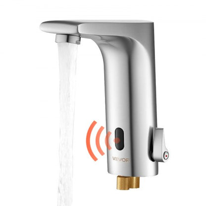 Touchless Bathroom Sink Faucet, Automatic Motion Sensor Restroom Toilet Faucet, HandsFree Adjustable Cold Hot Single Handle Water Mixer Battery Operated for 9.5 mm Pipe,Brushed Nickel Silver