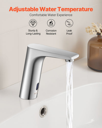 Touchless Bathroom Sink Faucet, Automatic Motion Sensor Restroom Toilet Faucet, HandsFree Adjustable Cold Hot Single Handle Water Mixer Battery Operated for 9.5 mm Pipe,Brushed Nickel Silver