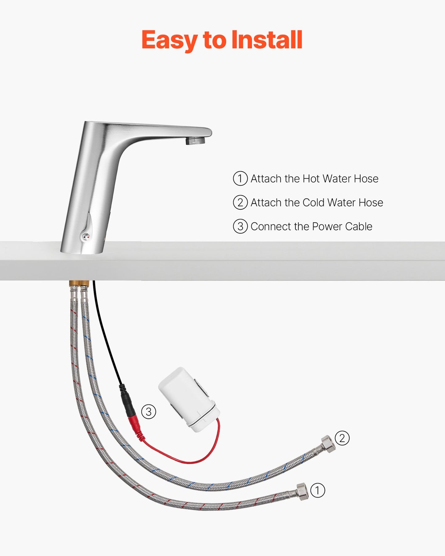 Touchless Bathroom Sink Faucet, Automatic Motion Sensor Restroom Toilet Faucet, HandsFree Adjustable Cold Hot Single Handle Water Mixer Battery Operated for 9.5 mm Pipe,Brushed Nickel Silver