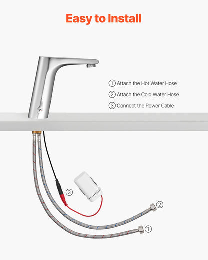 Touchless Bathroom Sink Faucet, Automatic Motion Sensor Restroom Toilet Faucet, HandsFree Adjustable Cold Hot Single Handle Water Mixer Battery Operated for 9.5 mm Pipe,Brushed Nickel Silver