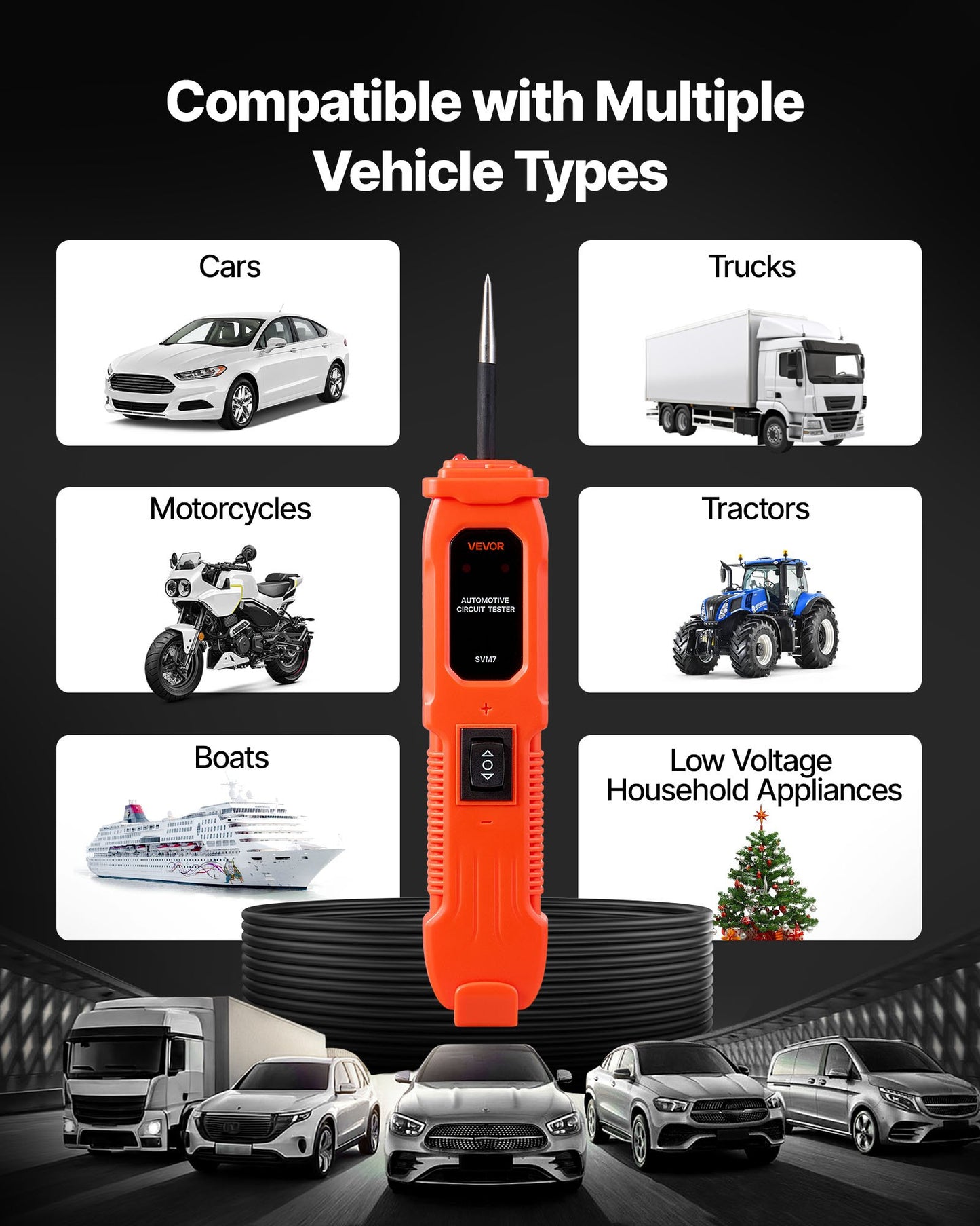 Automotive Circuit Tester, 6 - 36 DCV Power Circuit Probe Tester with Lighting, Automotive Power Tester Probe with 13 ft / 4 m Cable, ABS Shell Wire Detector Finder for Sedan, SUV, RV, Truck