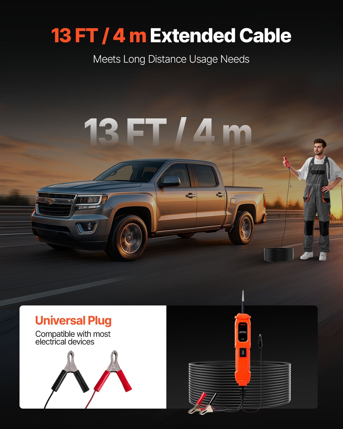 Automotive Circuit Tester, 6 - 36 DCV Power Circuit Probe Tester with Lighting, Automotive Power Tester Probe with 13 ft / 4 m Cable, ABS Shell Wire Detector Finder for Sedan, SUV, RV, Truck