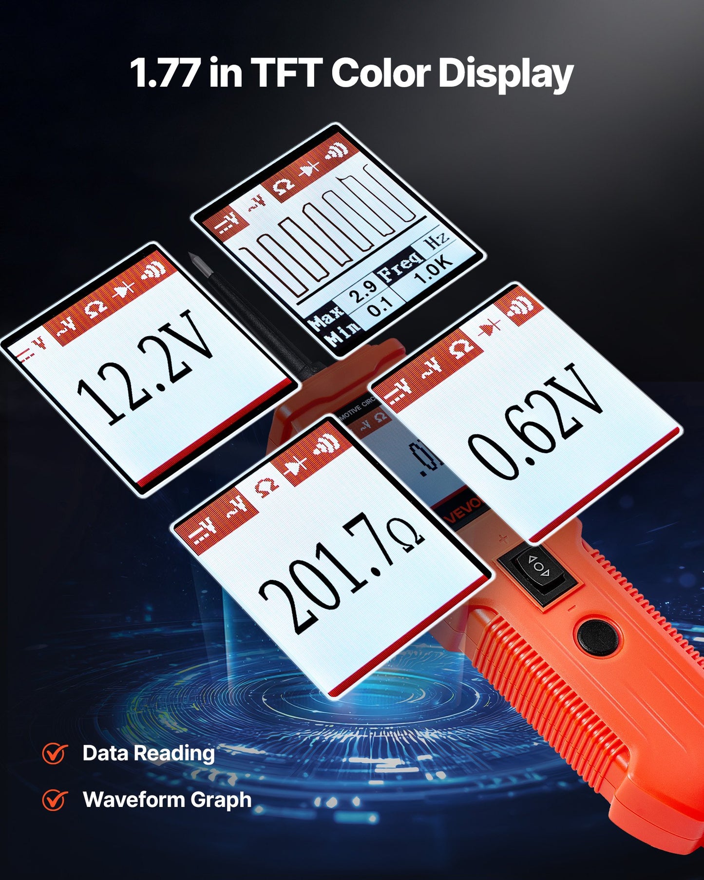 Automotive Circuit Tester Kit, 8 - 35 DCV Power Circuit Probe Tester with TFT Color Display and Lighting, 2-in-1 Electrical Automotive Power Tester Probe with 19.7 ft / 6 m Extension Cable