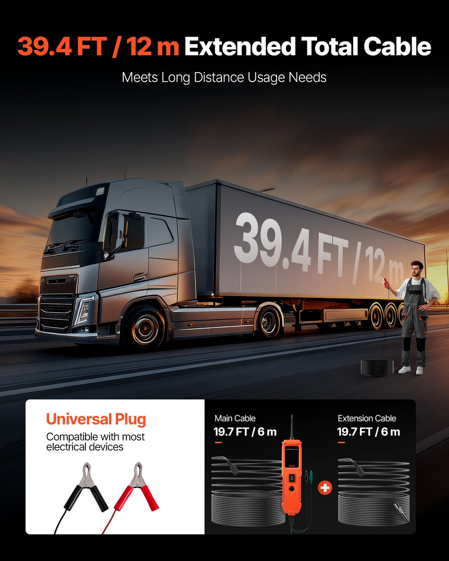 Automotive Circuit Tester Kit, 8 - 35 DCV Power Circuit Probe Tester with TFT Color Display and Lighting, 2-in-1 Electrical Automotive Power Tester Probe with 19.7 ft / 6 m Extension Cable