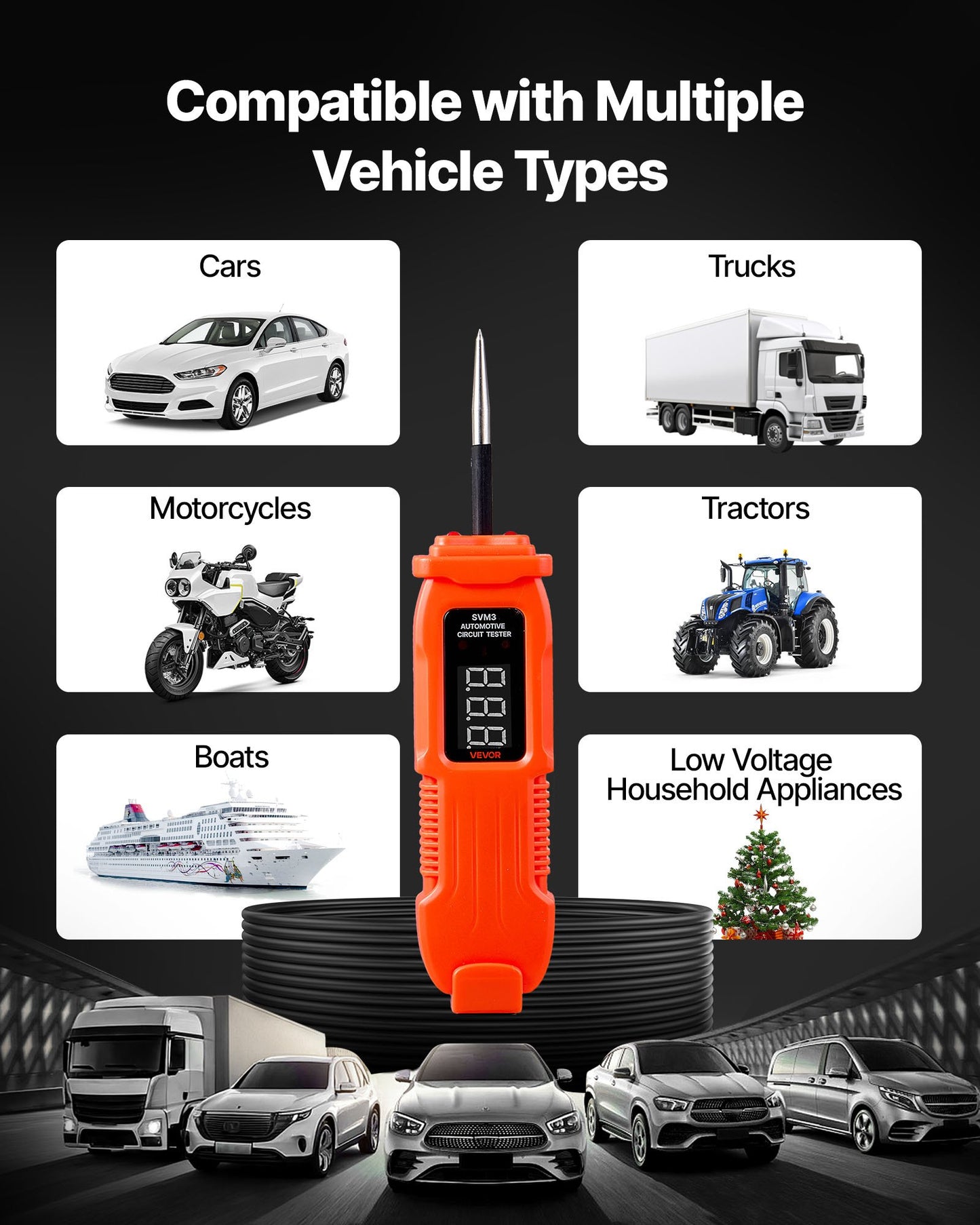 Automotive Circuit Tester, 3 - 72 DCV Power Circuit Probe Tester with LED Screen and Lighting, Automotive Power Tester Probe with 11.5 ft / 3.5 m Cable, ABS Shell Electrical Detector Finder
