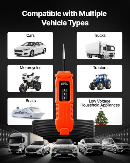 Automotive Circuit Tester, 3 - 72 DCV Power Circuit Probe Tester with LED Screen and Lighting, Automotive Power Tester Probe with 11.5 ft / 3.5 m Cable, ABS Shell Electrical Detector Finder