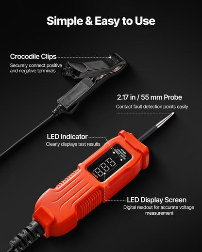 Automotive Circuit Tester, 3 - 72 DCV Power Circuit Probe Tester with LED Screen and Lighting, Automotive Power Tester Probe with 11.5 ft / 3.5 m Cable, ABS Shell Electrical Detector Finder