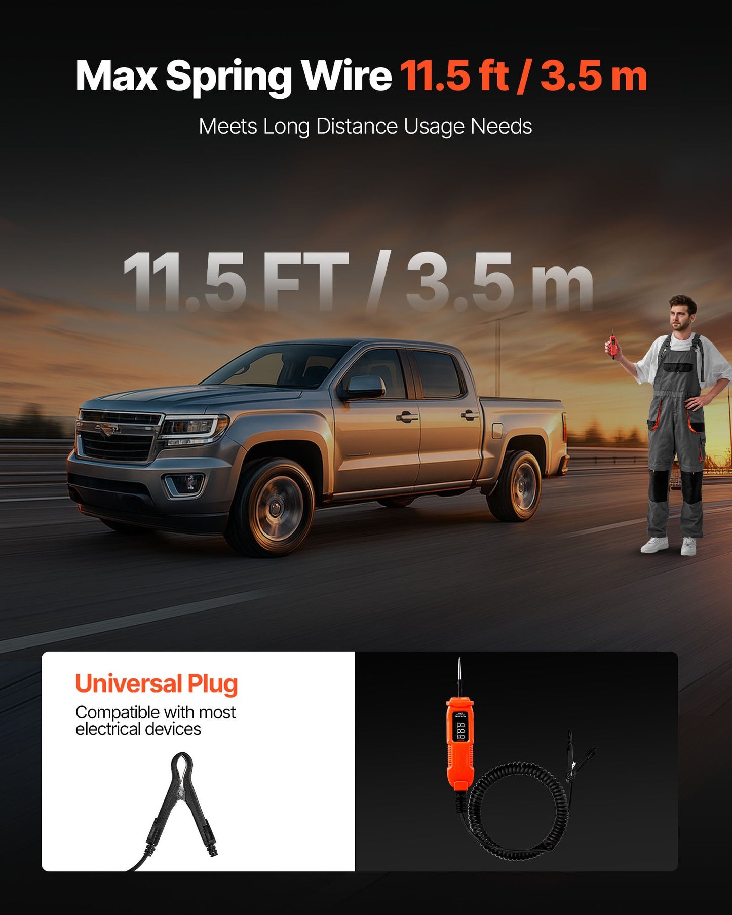 Automotive Circuit Tester, 3 - 72 DCV Power Circuit Probe Tester with LED Screen and Lighting, Automotive Power Tester Probe with 11.5 ft / 3.5 m Cable, ABS Shell Electrical Detector Finder