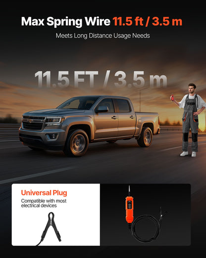 Automotive Circuit Tester, 3 - 72 DCV Power Circuit Probe Tester with LED Screen and Lighting, Automotive Power Tester Probe with 11.5 ft / 3.5 m Cable, ABS Shell Electrical Detector Finder