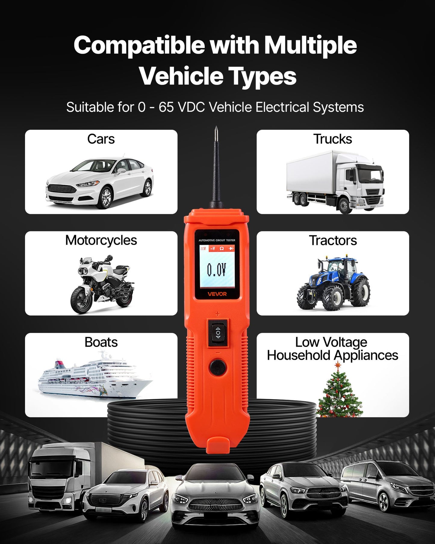 Automotive Circuit Tester, 8 - 35 DCV Power Circuit Probe Tester with TFT Color Display and Lighting, Automotive Power Tester Probe with 13 ft / 4 m Cable, ABS Shell Electrical Detector Finder