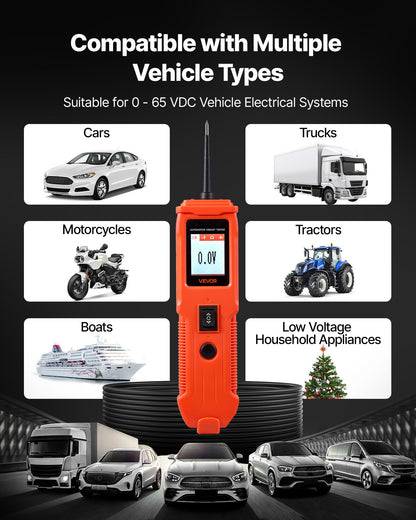 Automotive Circuit Tester, 8 - 35 DCV Power Circuit Probe Tester with TFT Color Display and Lighting, Automotive Power Tester Probe with 13 ft / 4 m Cable, ABS Shell Electrical Detector Finder