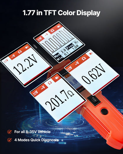 Automotive Circuit Tester, 8 - 35 DCV Power Circuit Probe Tester with TFT Color Display and Lighting, Automotive Power Tester Probe with 13 ft / 4 m Cable, ABS Shell Electrical Detector Finder