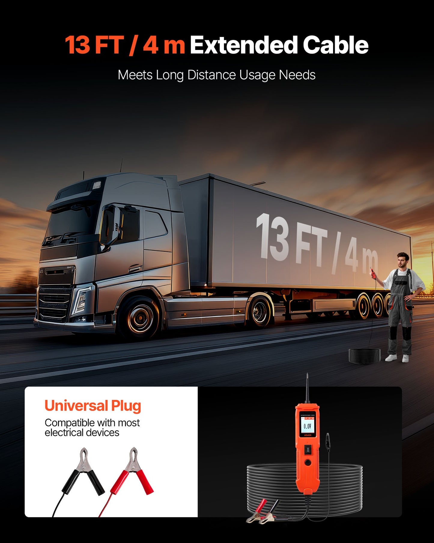 Automotive Circuit Tester, 8 - 35 DCV Power Circuit Probe Tester with TFT Color Display and Lighting, Automotive Power Tester Probe with 13 ft / 4 m Cable, ABS Shell Electrical Detector Finder