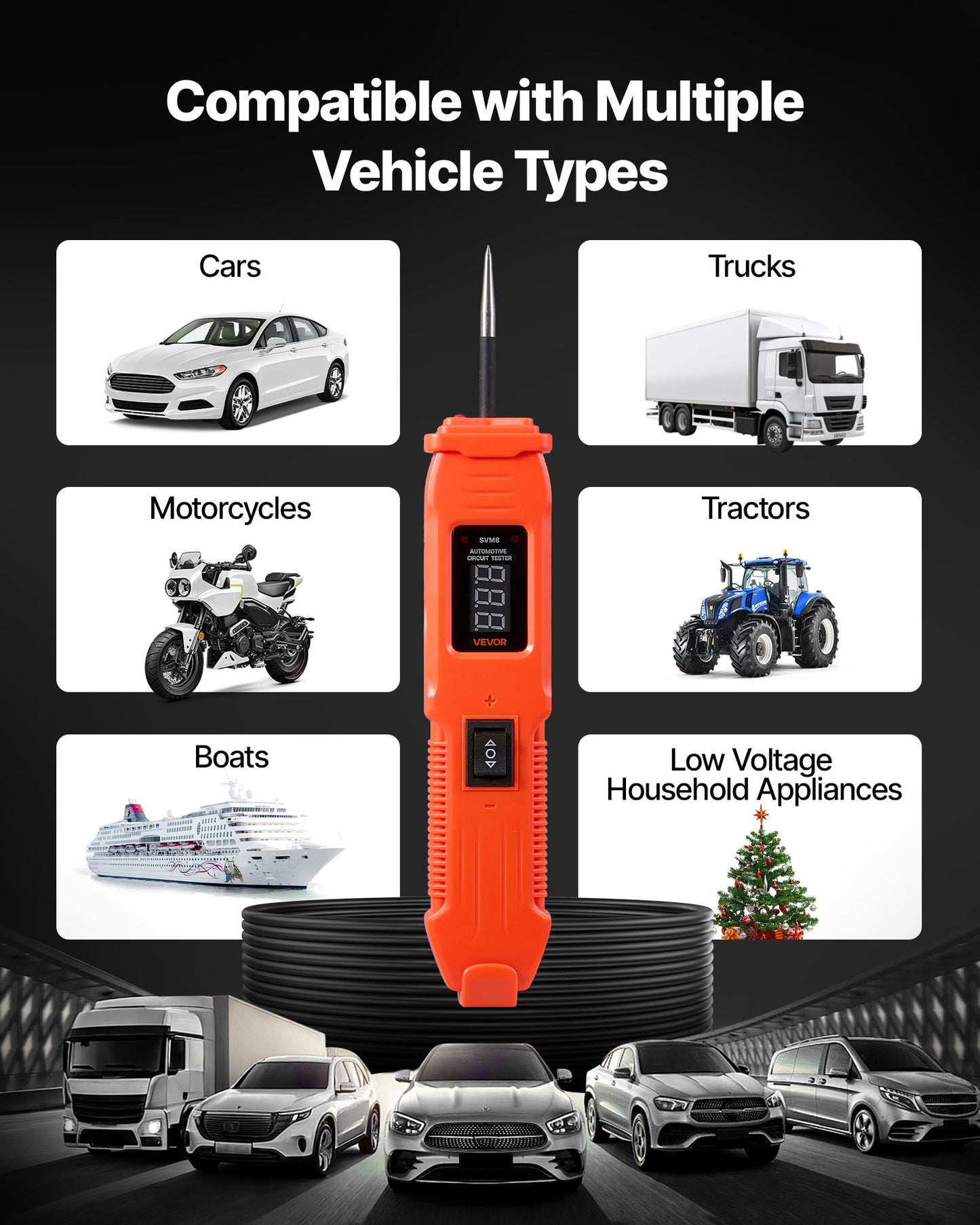Automotive Circuit Tester, 6 - 36 DCV Power Circuit Probe Tester with LED Screen and Lighting, Automotive Power Tester Probe with 13 ft / 4 m Cable, ABS Shell Electrical Detector Finder