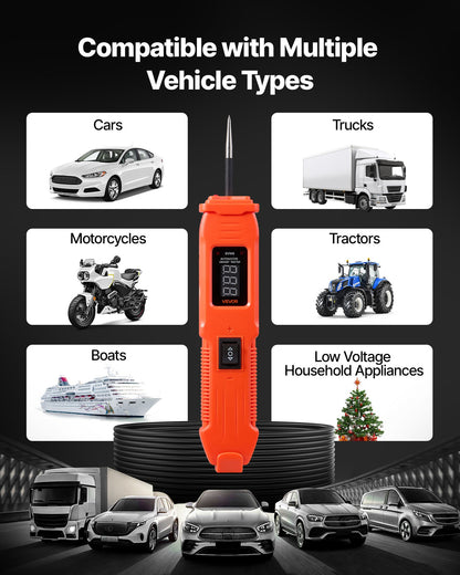 Automotive Circuit Tester, 6 - 36 DCV Power Circuit Probe Tester with LED Screen and Lighting, Automotive Power Tester Probe with 13 ft / 4 m Cable, ABS Shell Electrical Detector Finder