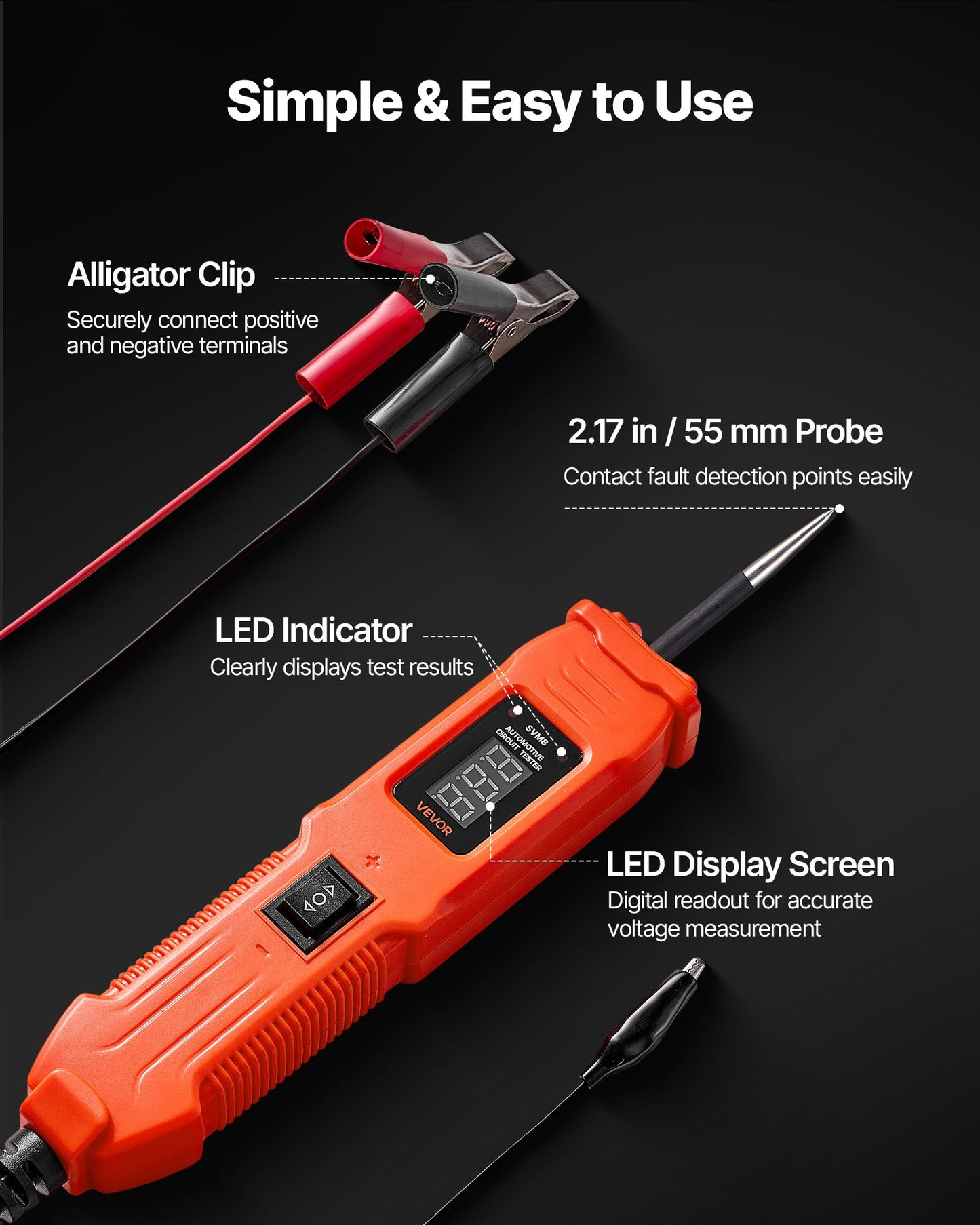 Automotive Circuit Tester, 6 - 36 DCV Power Circuit Probe Tester with LED Screen and Lighting, Automotive Power Tester Probe with 13 ft / 4 m Cable, ABS Shell Electrical Detector Finder