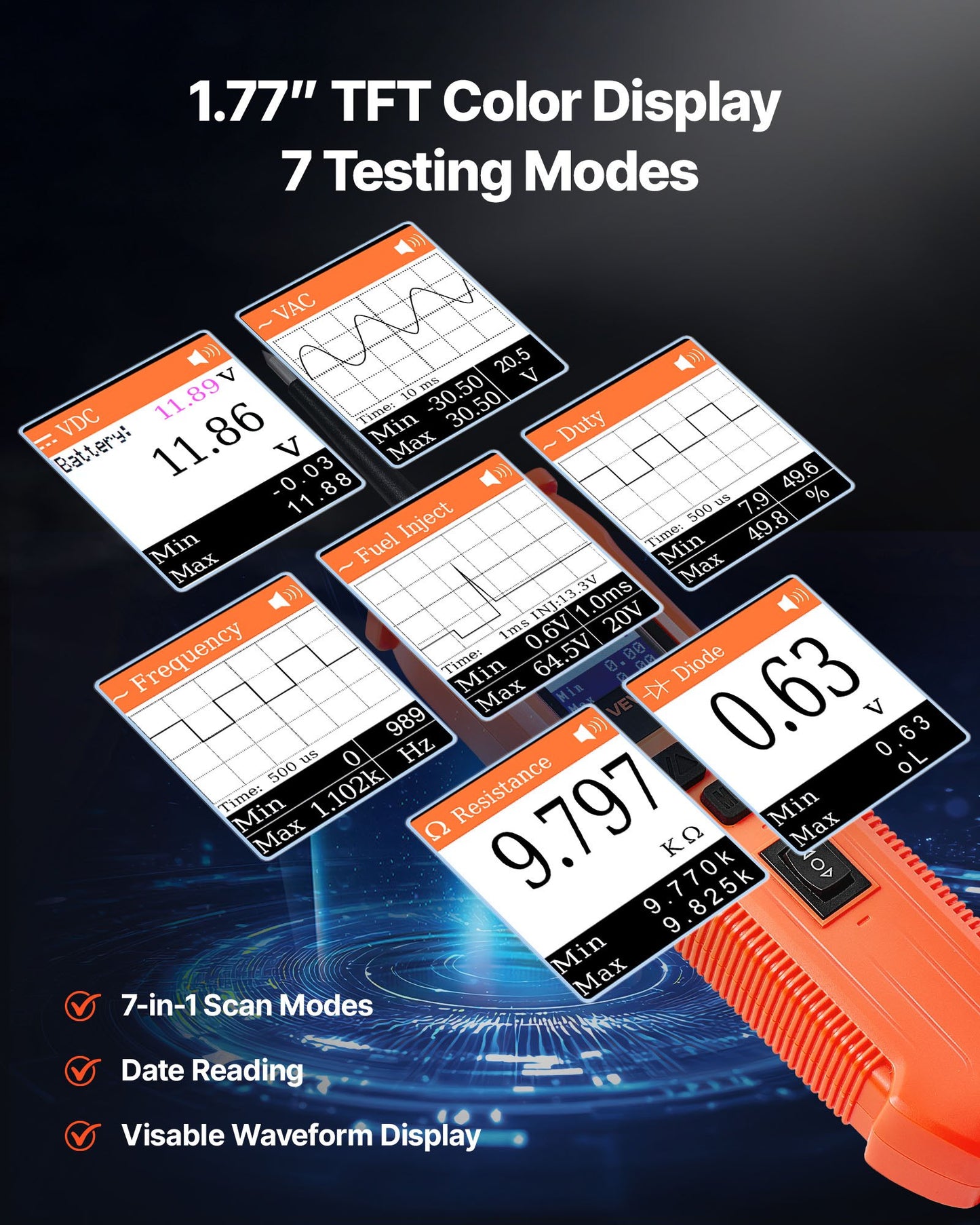 Automotive Circuit Tester, 8 - 35 DCV Power Circuit Probe Tester with TFT Color Display and Lighting, Automotive Power Tester Probe with 19.7 ft / 6 m Cable, 2-in-1 Electrical Detector Finder