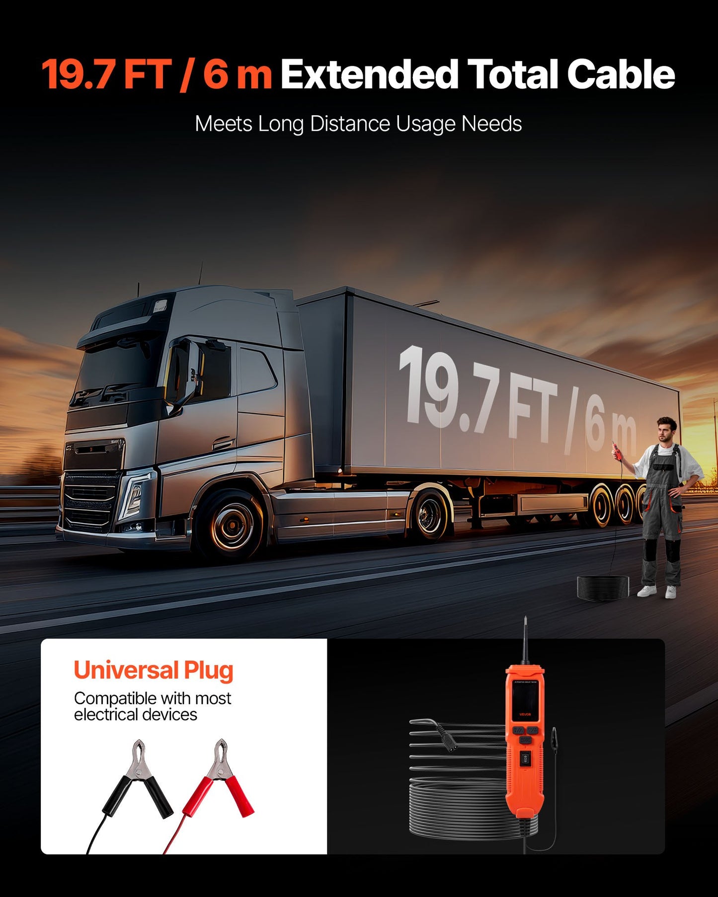 Automotive Circuit Tester, 8 - 35 DCV Power Circuit Probe Tester with TFT Color Display and Lighting, Automotive Power Tester Probe with 19.7 ft / 6 m Cable, 2-in-1 Electrical Detector Finder