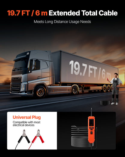 Automotive Circuit Tester, 8 - 35 DCV Power Circuit Probe Tester with TFT Color Display and Lighting, Automotive Power Tester Probe with 19.7 ft / 6 m Cable, 2-in-1 Electrical Detector Finder