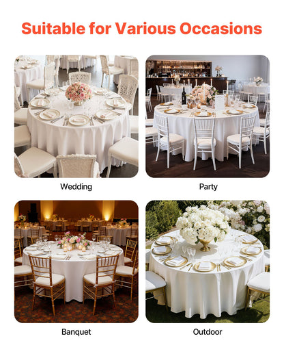 Vita runda dukar 6-pack, 132 tum i diameter, fläck- och skrynkelbeständiga, maskintvättbara dukar, bordsdukar i polyestertyg för bröllop, fest, bankett, formella evenemang