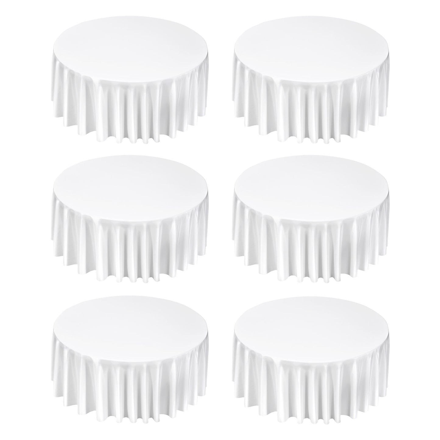 Vita runda dukar 6-pack, 132 tum i diameter, fläck- och skrynkelbeständiga, maskintvättbara dukar, bordsdukar i polyestertyg för bröllop, fest, bankett, formella evenemang