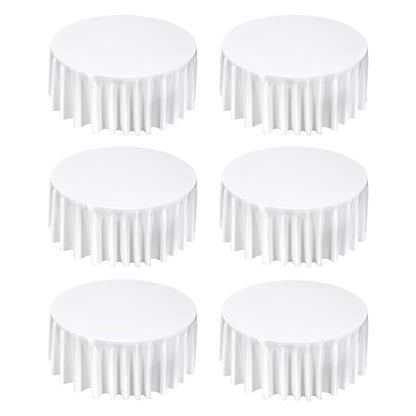 Vita runda dukar 6-pack, 132 tum i diameter, fläck- och skrynkelbeständiga, maskintvättbara dukar, bordsdukar i polyestertyg för bröllop, fest, bankett, formella evenemang