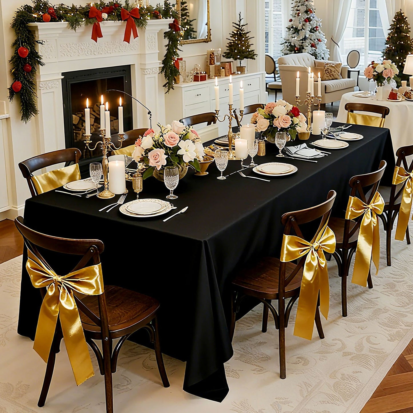 Svarta dukar för rektangulära bord, 6-pack, 70 x 120 tum, återanvändbara och maskintvättbara dukar, skrynkelbeständiga bordsdukar i polyestertyg för bröllop, fest, bankett