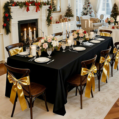 Svarta dukar för rektangulära bord, 6-pack, 70 x 120 tum, återanvändbara och maskintvättbara dukar, skrynkelbeständiga bordsdukar i polyestertyg för bröllop, fest, bankett